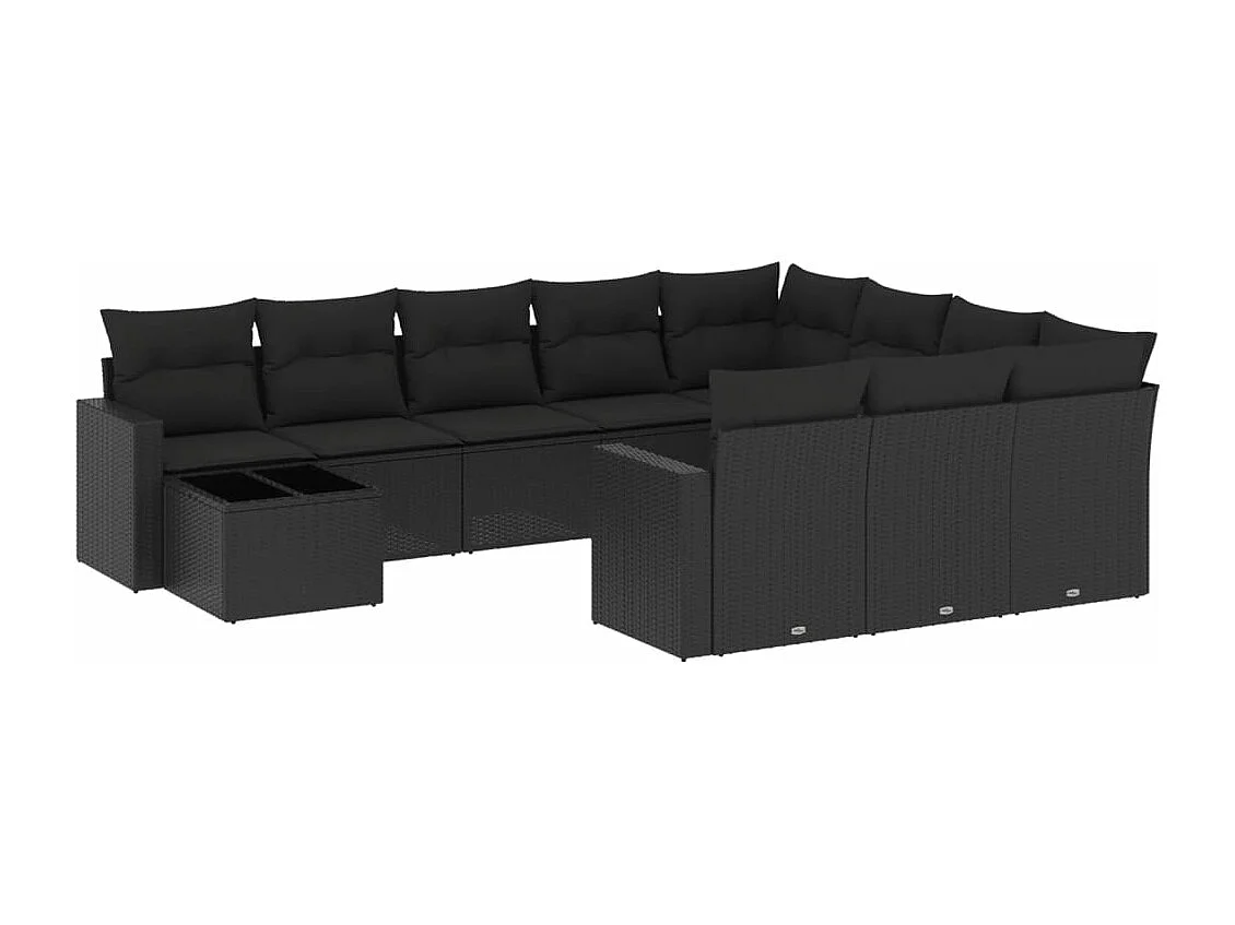 Salon de jardin 11 pcs avec coussins noir résine tressée