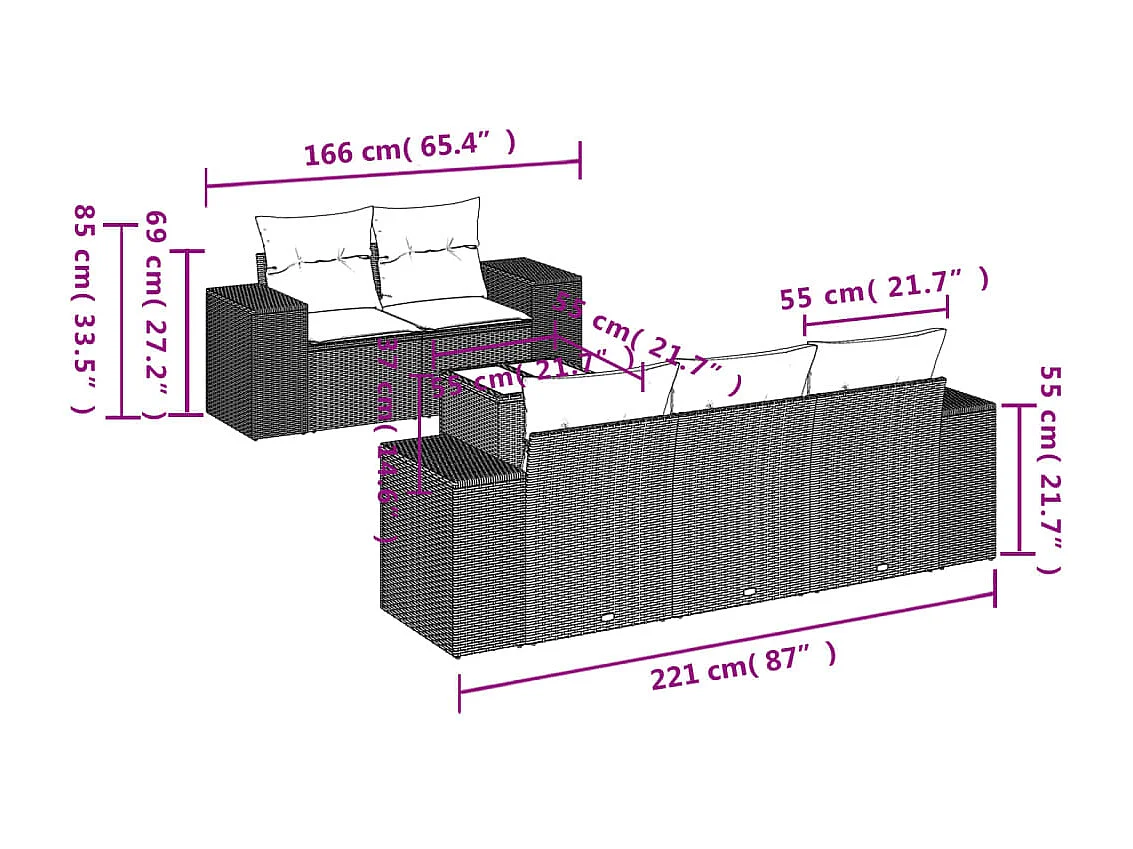 Móveis de jardim com almofadas 6 unidades de resina tecida bege