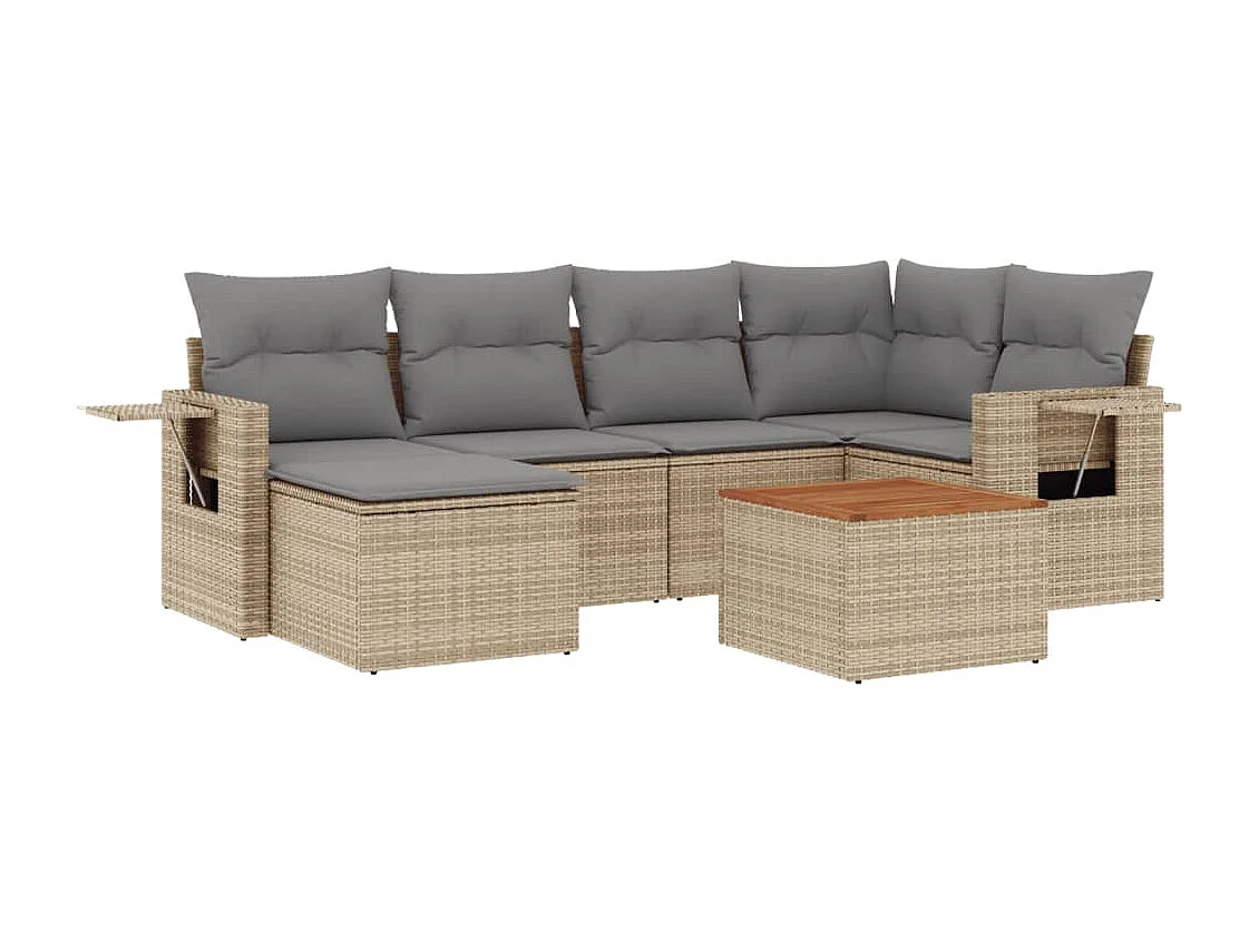 Salon de jardin avec coussins 7 pcs beige résine tressée