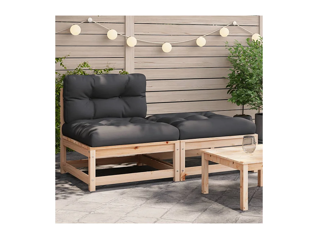 Canapé de jardin sans accoudoirs avec coussins et repose-pieds