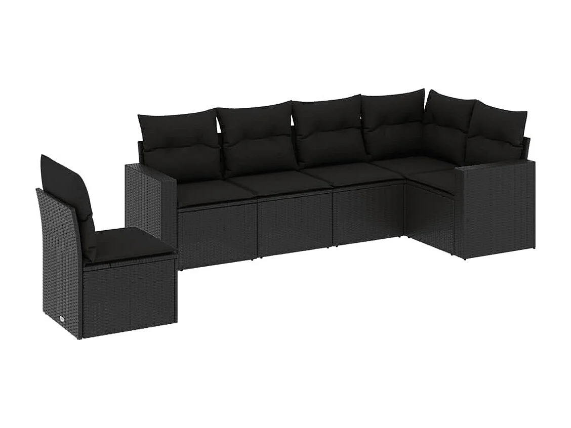 Mobili da giardino 6 pezzi con cuscini in resina intrecciata nera
