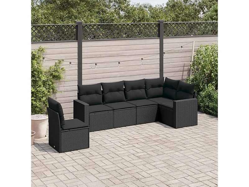 Mobili da giardino 6 pezzi con cuscini in resina intrecciata nera
