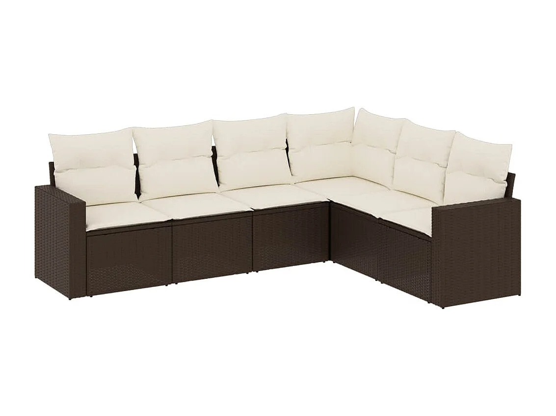 Salon de jardin avec coussins 6 pcs marron résine tressée