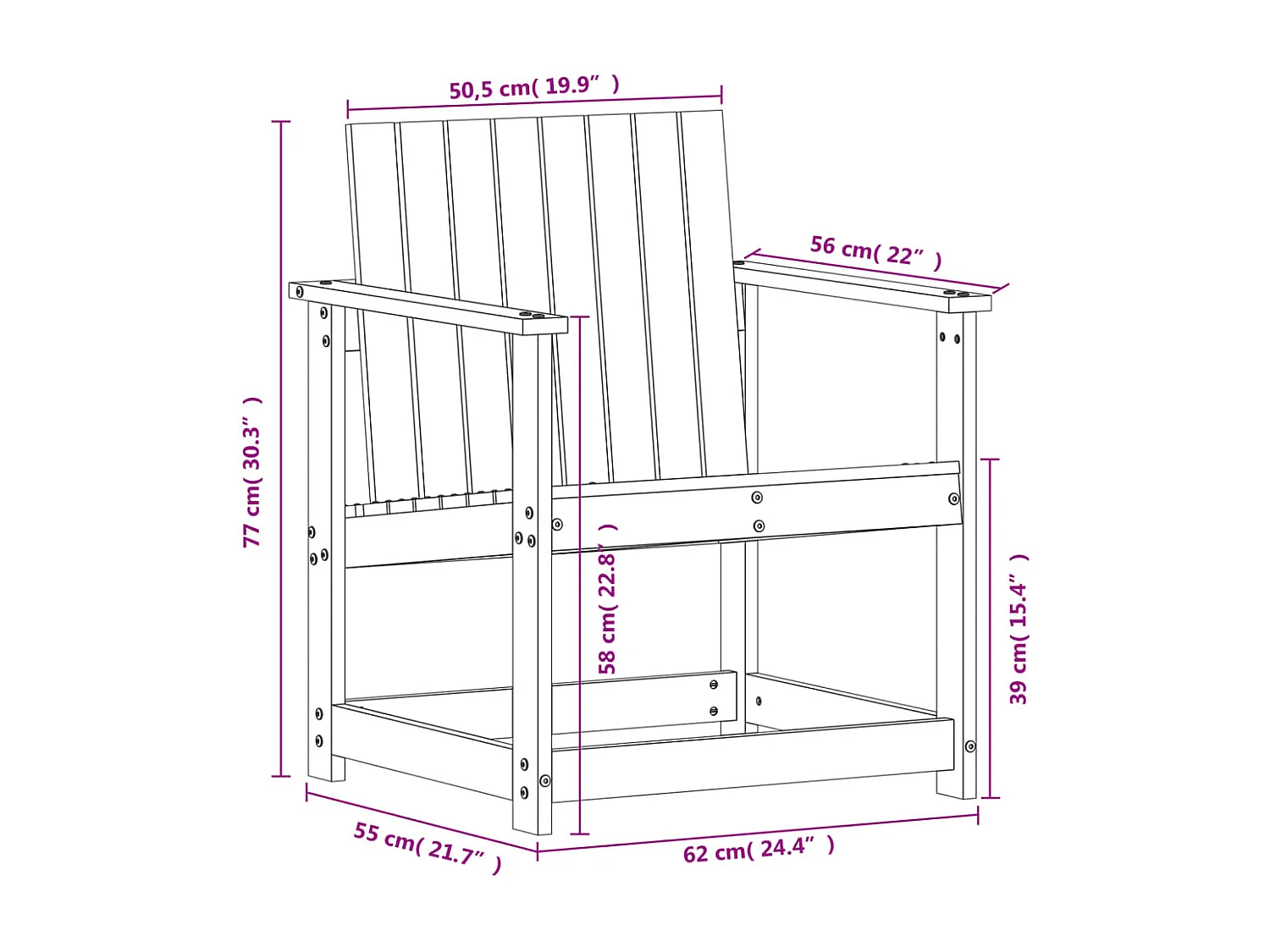 Silla de jardín blanca 62x56x77 cm madera maciza de pino