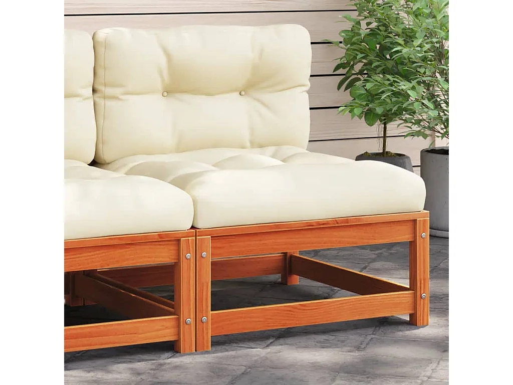 Canapé jardin sans accoudoirs coussins cire marron massif pin