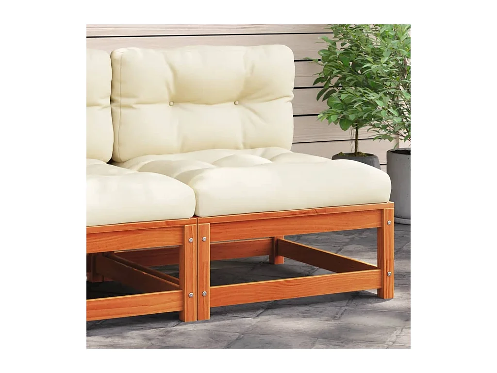 Canapé jardin sans accoudoirs coussins cire marron massif pin