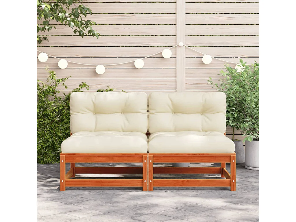 Canapé jardin sans accoudoirs coussins cire marron massif pin