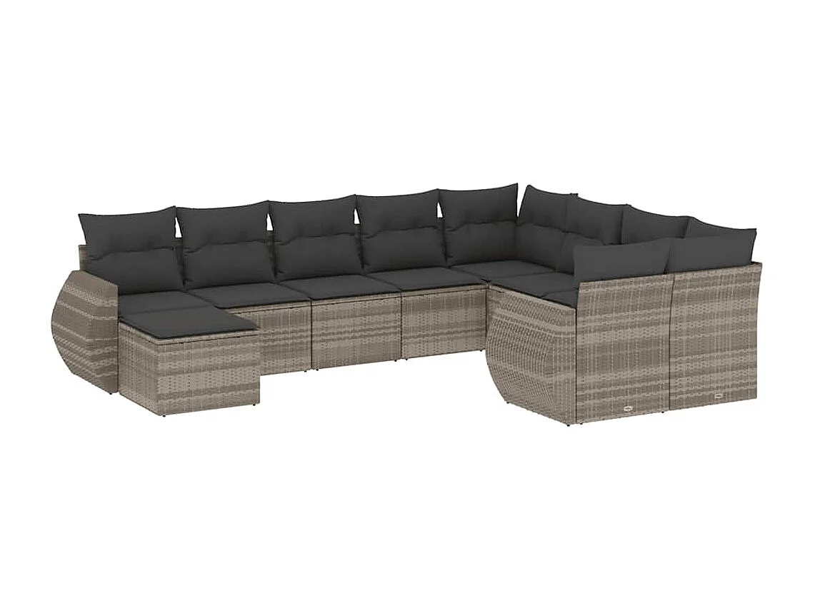 Salon de jardin avec coussins 10 pcs gris clair résine tressée