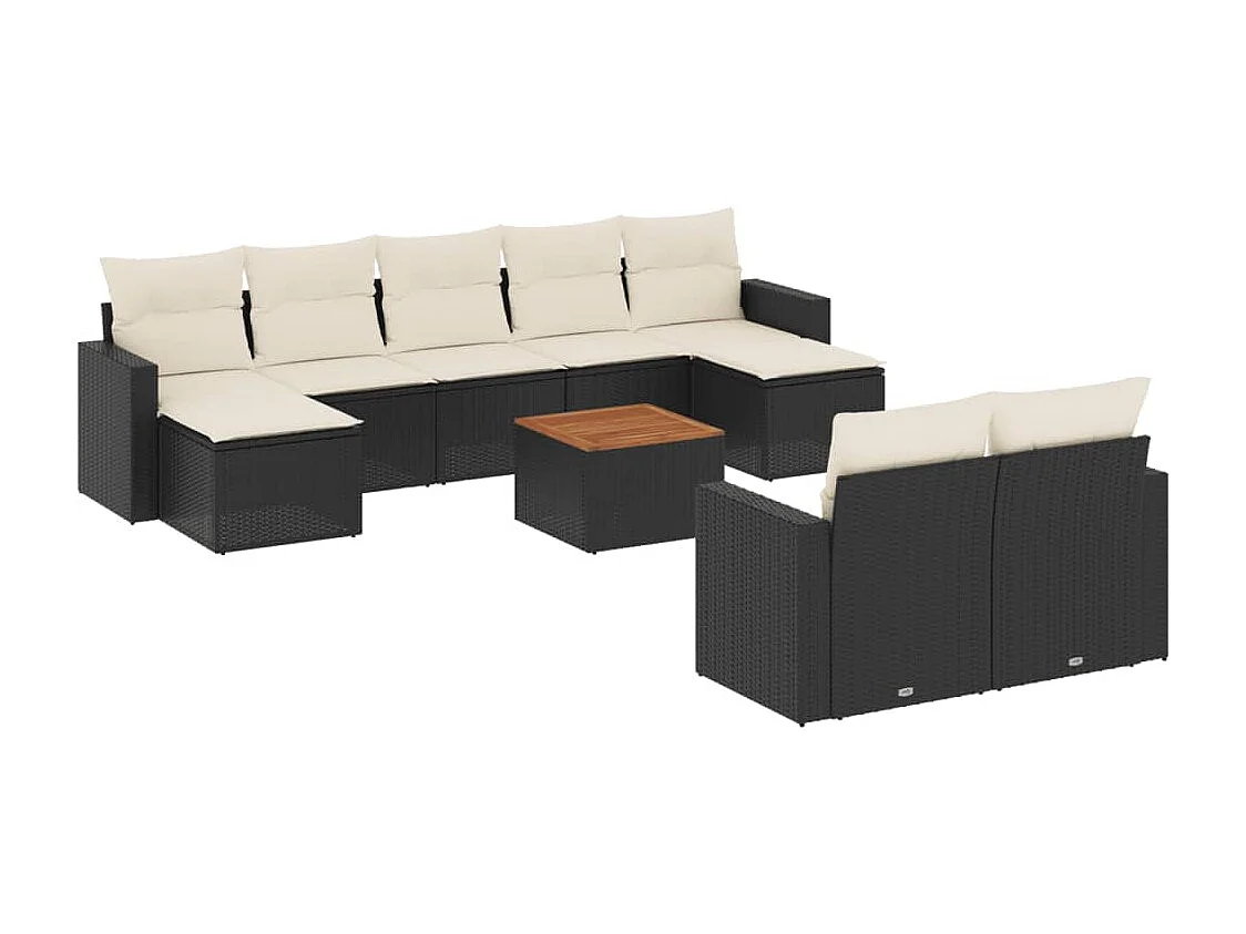 Salon de jardin 10 pcs avec coussins noir résine tressée