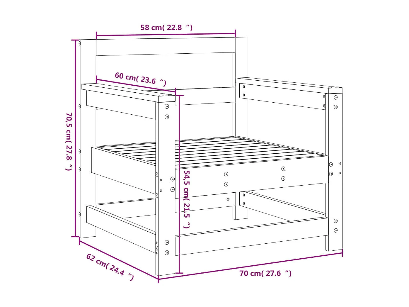 Chaises de jardin lot de 2 gris bois massif de pin
