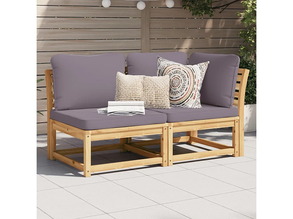 Salon de jardin 2 pcs avec coussins bois massif d'acacia