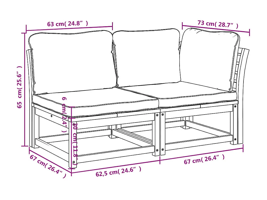 Salon de jardin 2 pcs avec coussins bois massif d'acacia