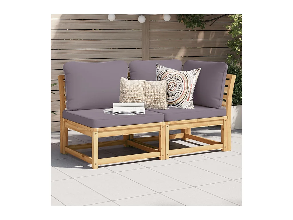 Salon de jardin 2 pcs avec coussins bois massif d'acacia