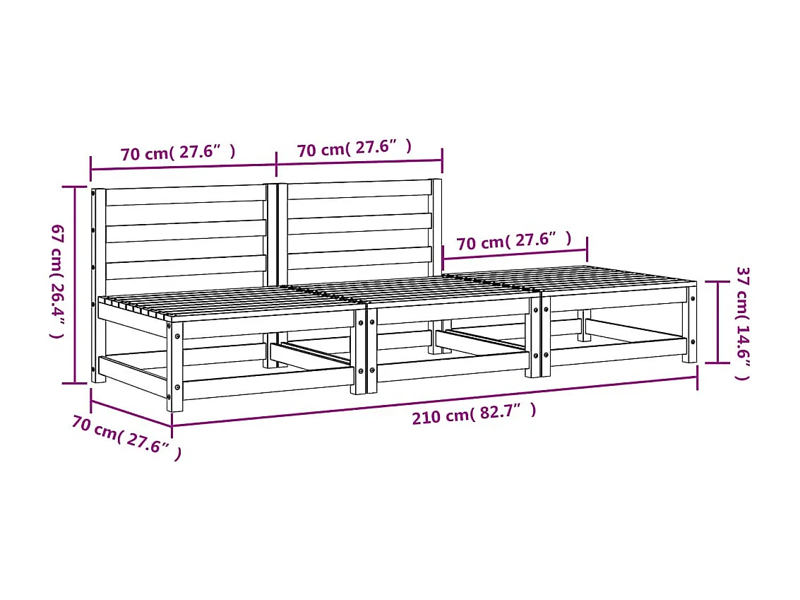 Gartensofa ohne Armlehnen, Fußstütze aus massivem Kiefernholz