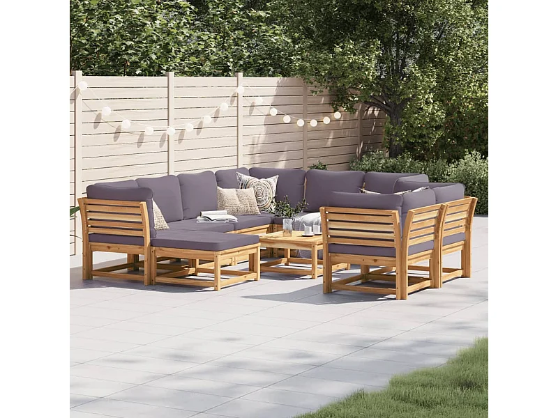 Salon de jardin avec coussins 10 pcs bois massif d'acacia