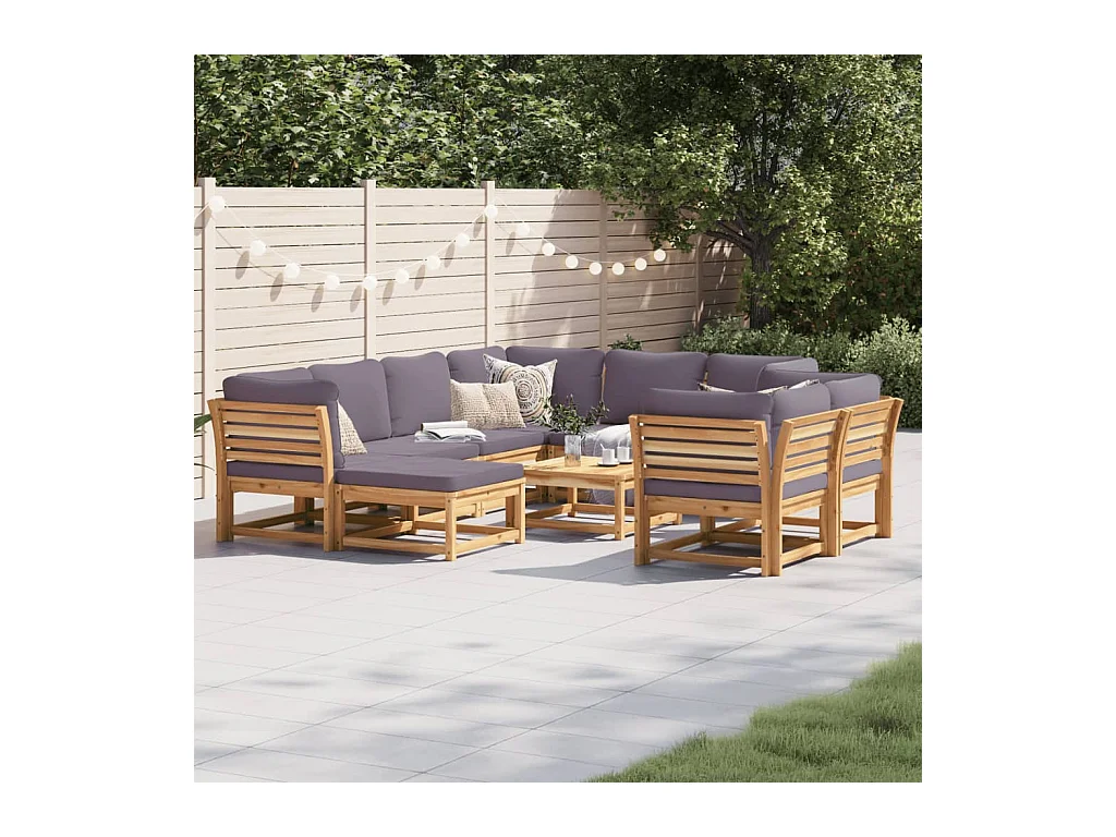 Salon de jardin avec coussins 10 pcs bois massif d'acacia
