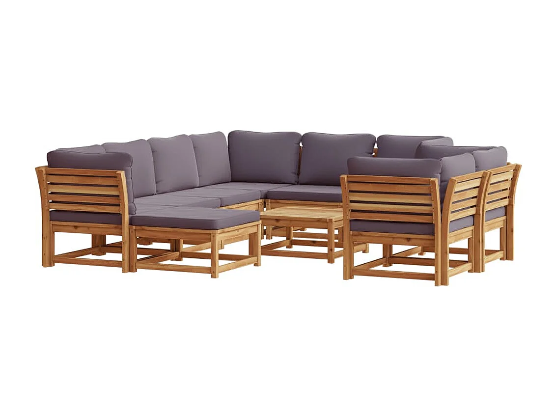 Salon de jardin avec coussins 10 pcs bois massif d'acacia