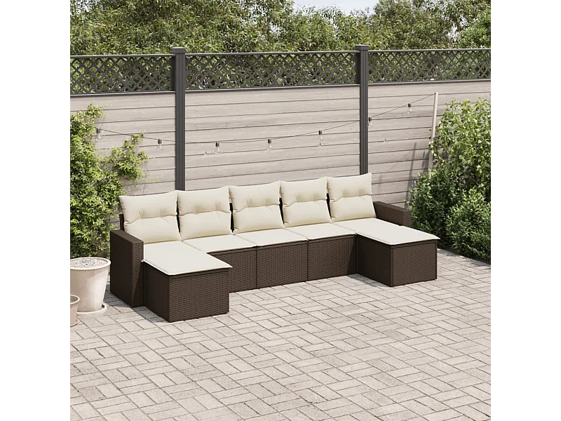 Mobile da giardino con cuscini 7 pz in resina intrecciata marrone
