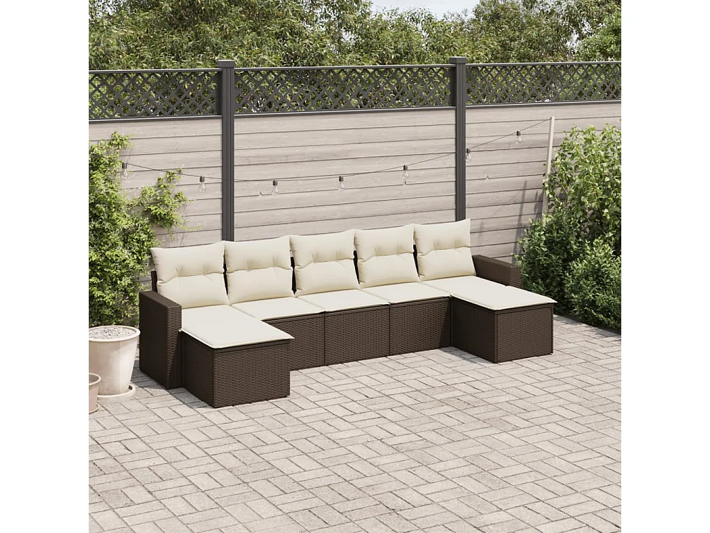 Salon de jardin avec coussins 7 pcs marron résine tressée
