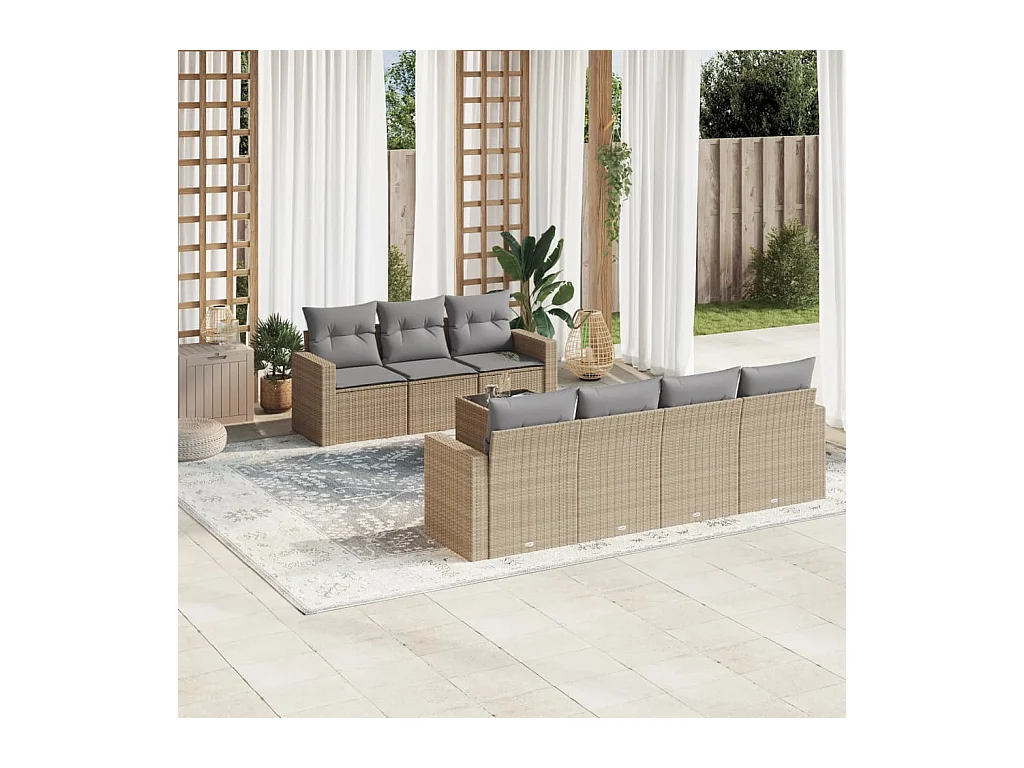 Gartenmöbel mit Kissen 8 Stück beige geflochtenes Harz