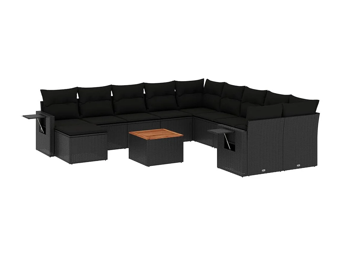 Salon de jardin 12 pcs avec coussins noir résine tressée