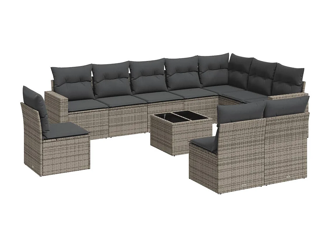Salon de jardin 11 pcs avec coussins gris résine tressée