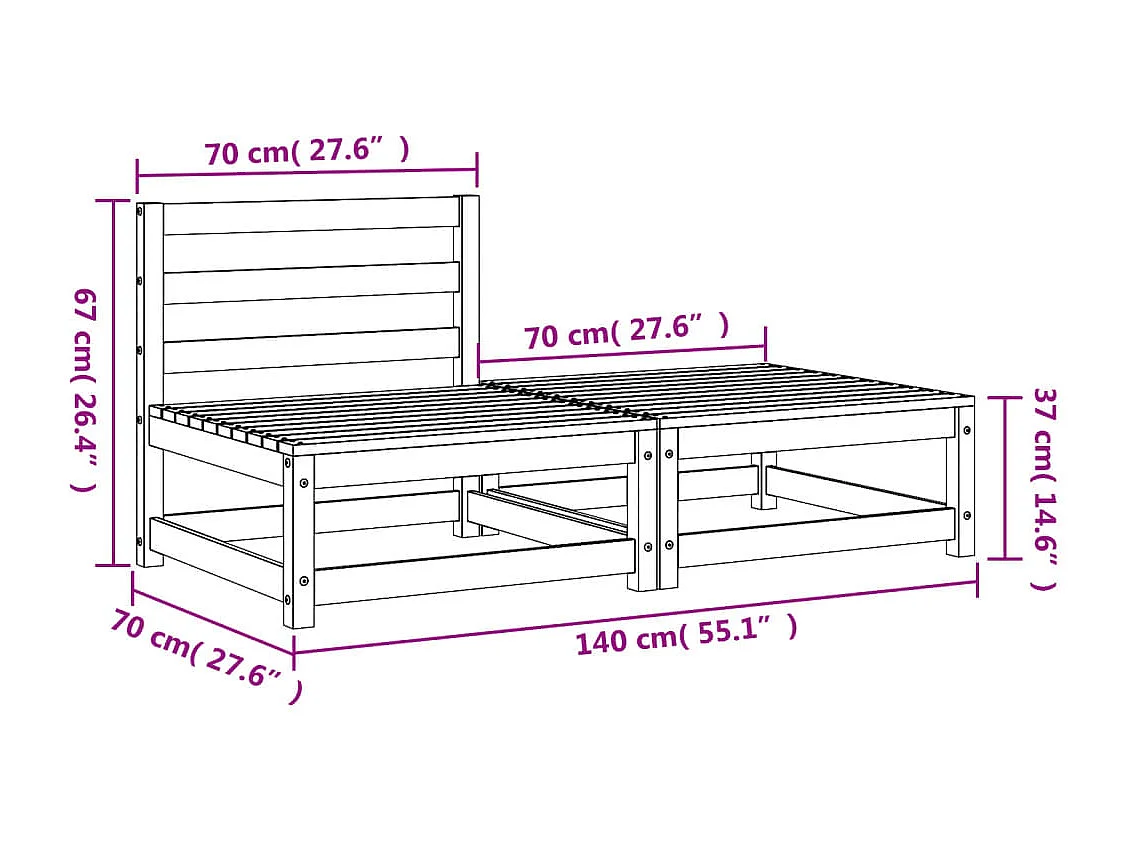 Sofá de jardín sin reposabrazos reposapiés de madera maciza de pino