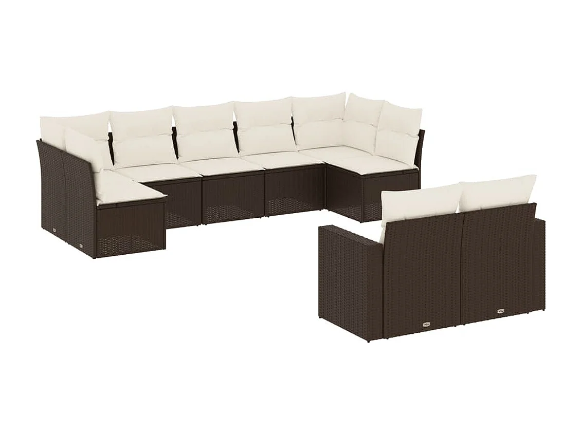 Salon de jardin avec coussins 9 pcs marron résine tressée