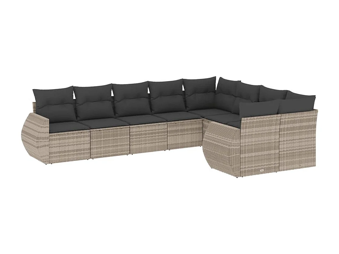 9-delige tuinmeubelen met lichtgrijze geweven harskussens