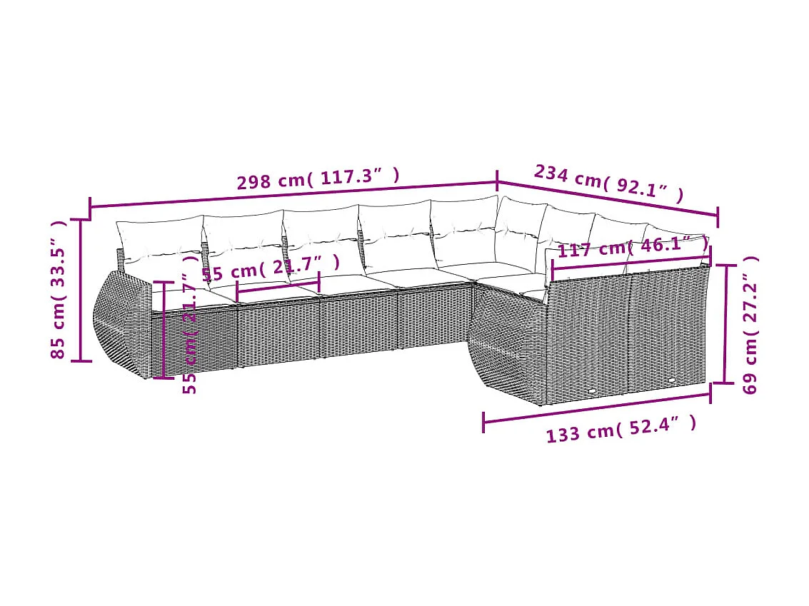 9-delige tuinmeubelen met lichtgrijze geweven harskussens