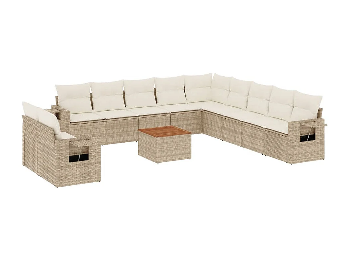 Muebles de jardín con cojines 12 piezas resina tejida beige