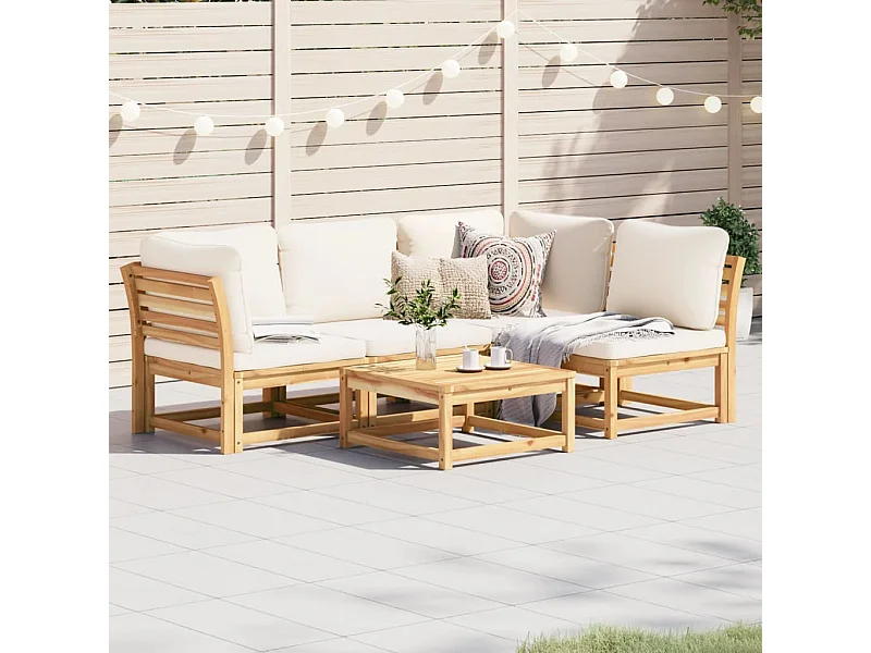 Salon de jardin avec coussins 5 pcs Bois d'acacia solide