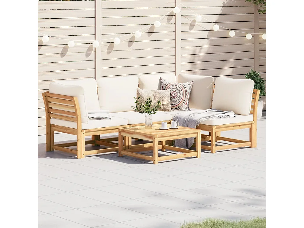 Salon de jardin avec coussins 5 pcs Bois d'acacia solide