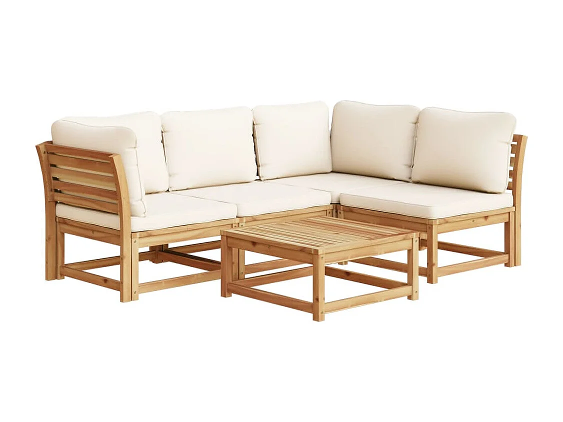 Salon de jardin avec coussins 5 pcs Bois d'acacia solide