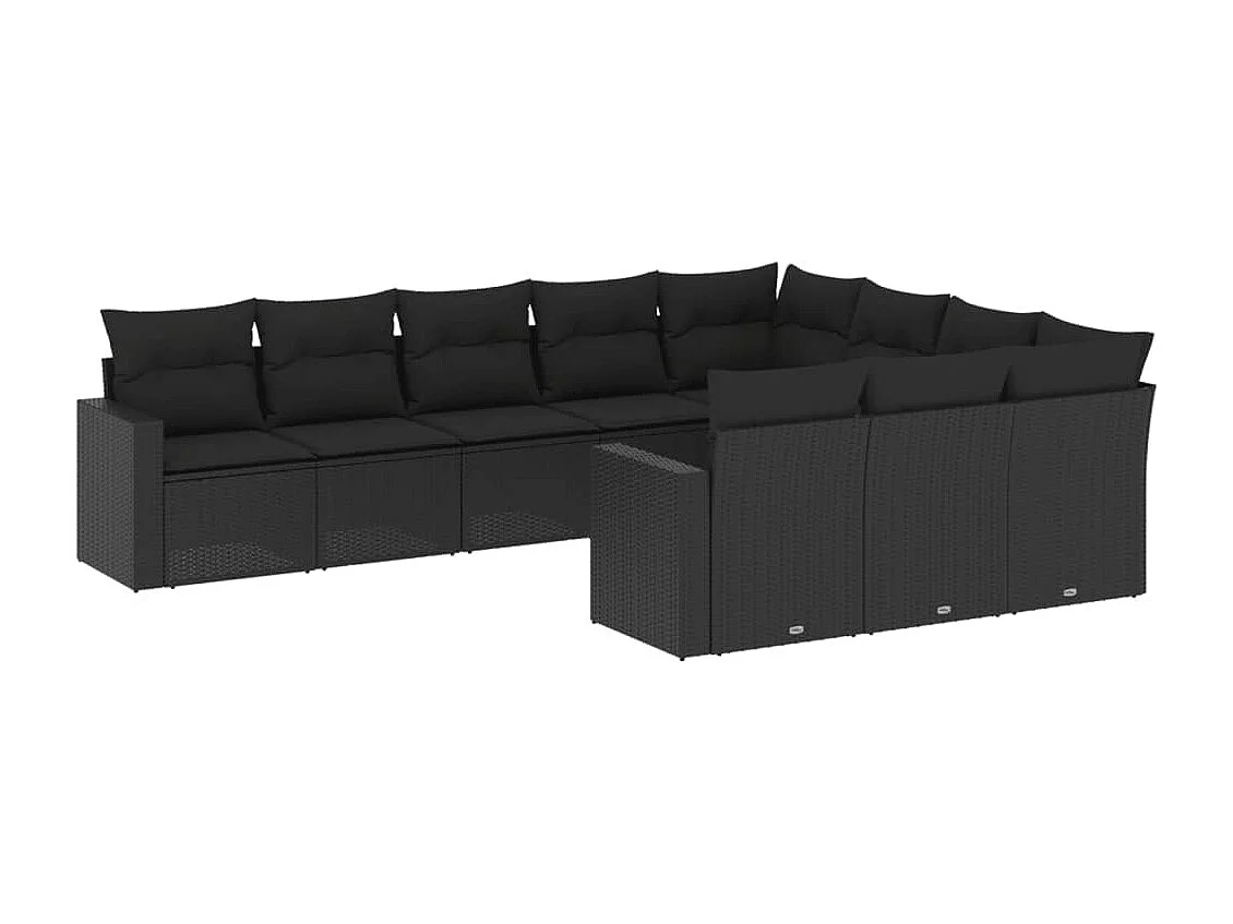 Muebles de jardín 10 piezas con cojines de resina tejida negra.