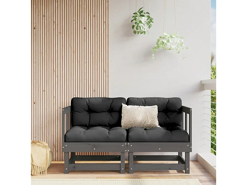 Canapés d'angle de jardin 2 pcs gris bois de pin massif