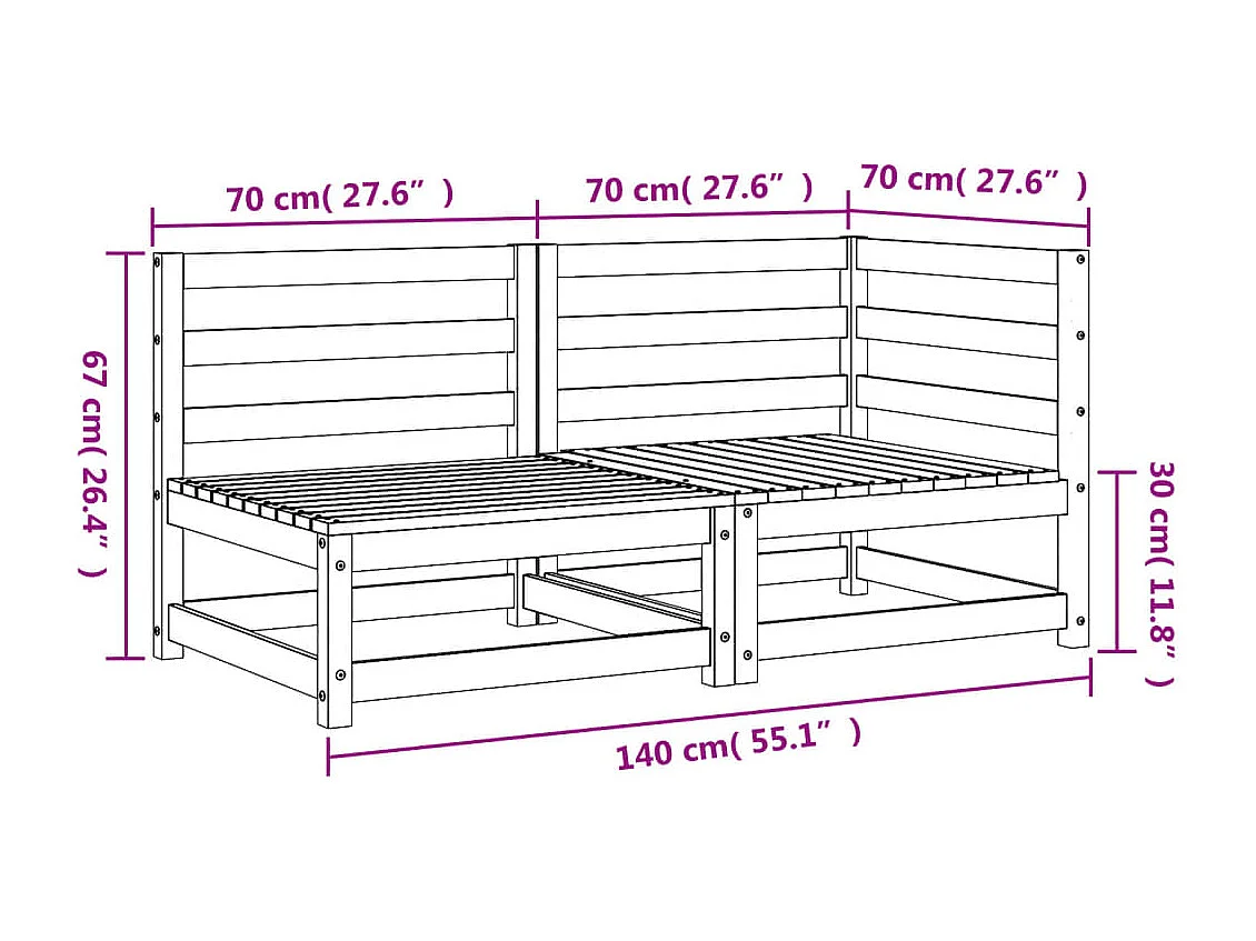 Divano da giardino a 2 posti in legno di pino impregnato