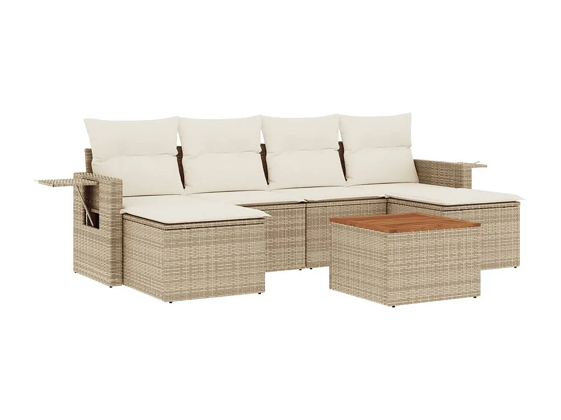 Salon de jardin avec coussins 7 pcs beige résine tressée