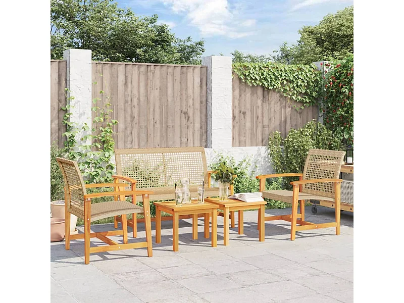 Mobili da giardino 5 pz. in resina intrecciata beige e legno di acacia