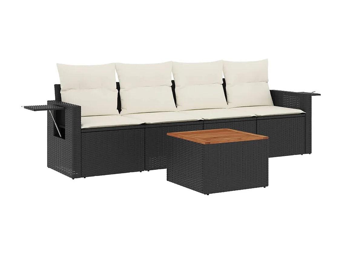 Salon de jardin 5 pcs avec coussins noir résine tressée