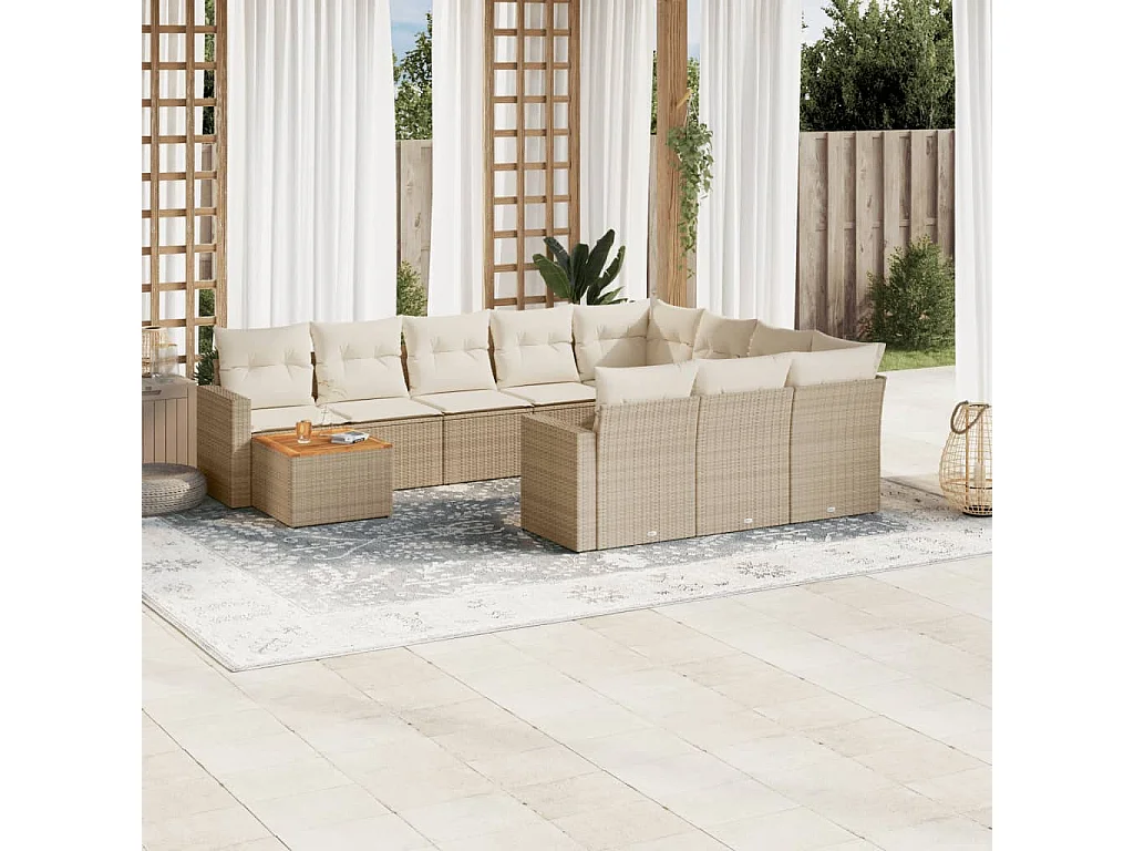 Mobili da giardino 11 pezzi con cuscini in resina intrecciata beige