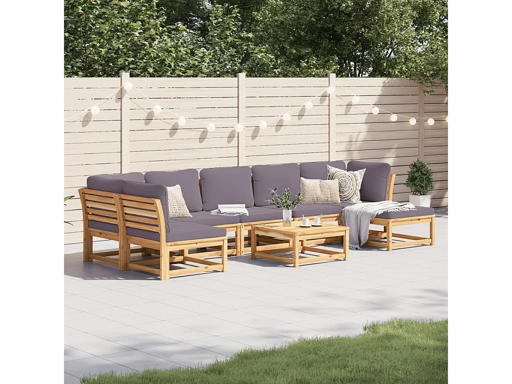 Salon de jardin avec coussins 8 pcs bois massif d'acacia