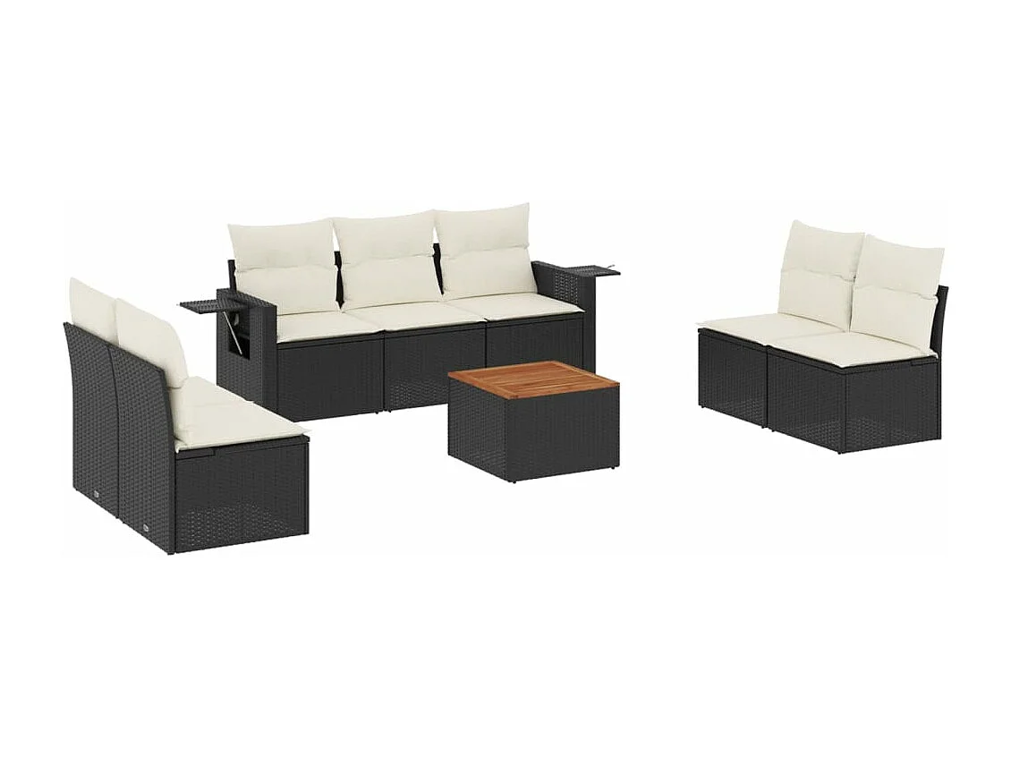 Salon de jardin 8 pcs avec coussins noir résine tressée