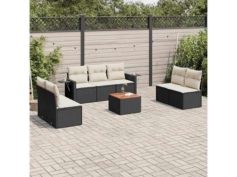 Salon de jardin 8 pcs avec coussins noir résine tressée