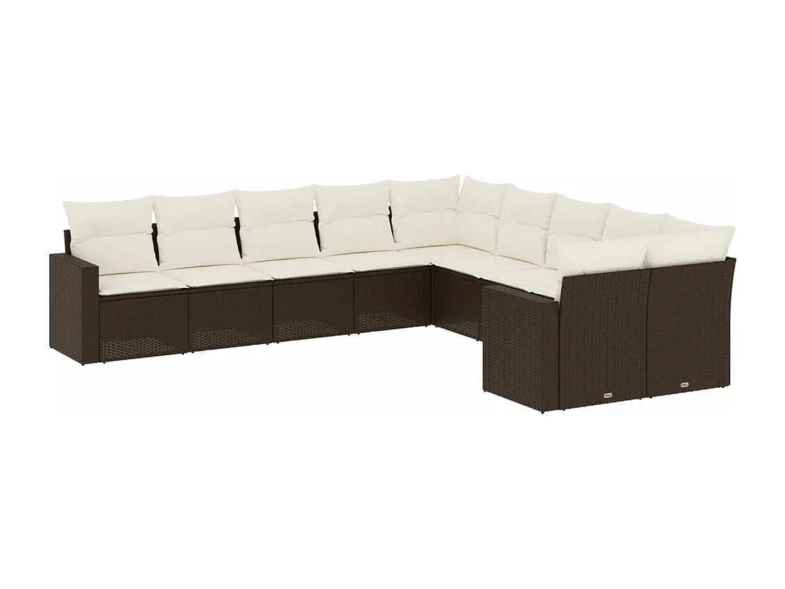 Salon de jardin 10 pcs avec coussins marron résine tressée