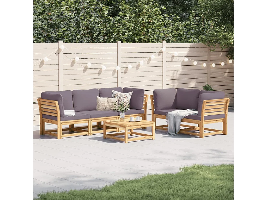 Salon de jardin 6 pcs avec coussins bois d'acacia solide