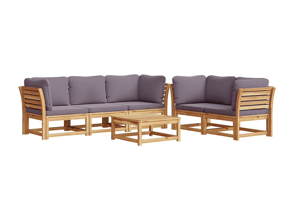 Salon de jardin 6 pcs avec coussins bois d'acacia solide