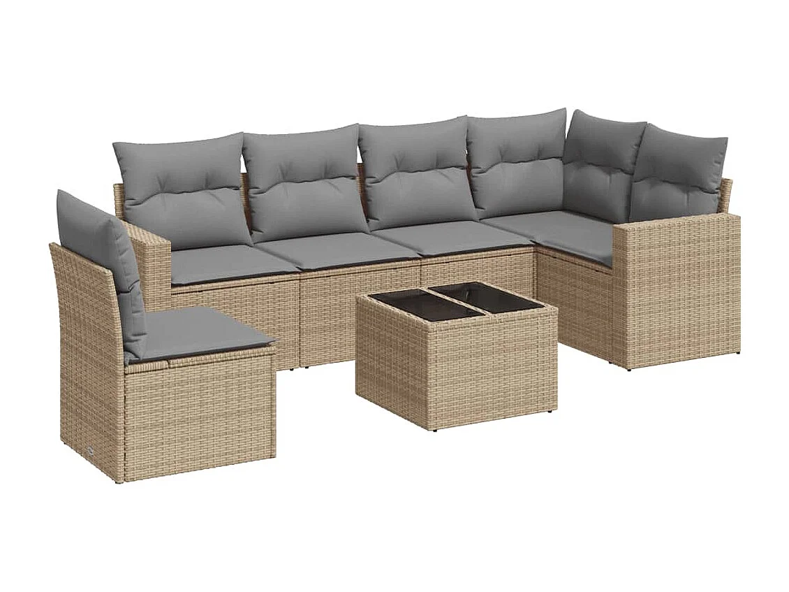 Mobile da giardino con cuscini 7 pz in resina intrecciata beige