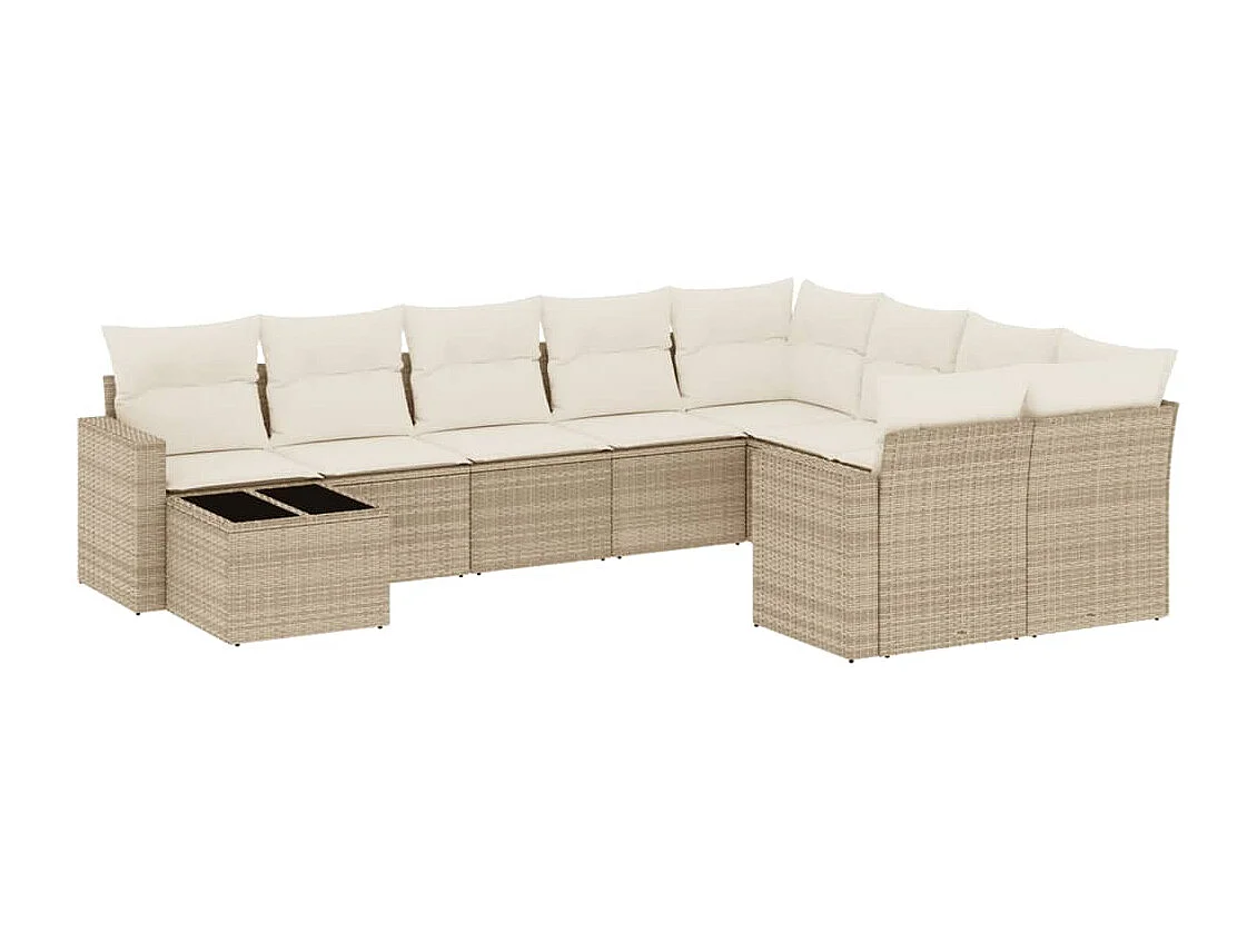 Salon de jardin avec coussins 10 pcs beige résine tressée