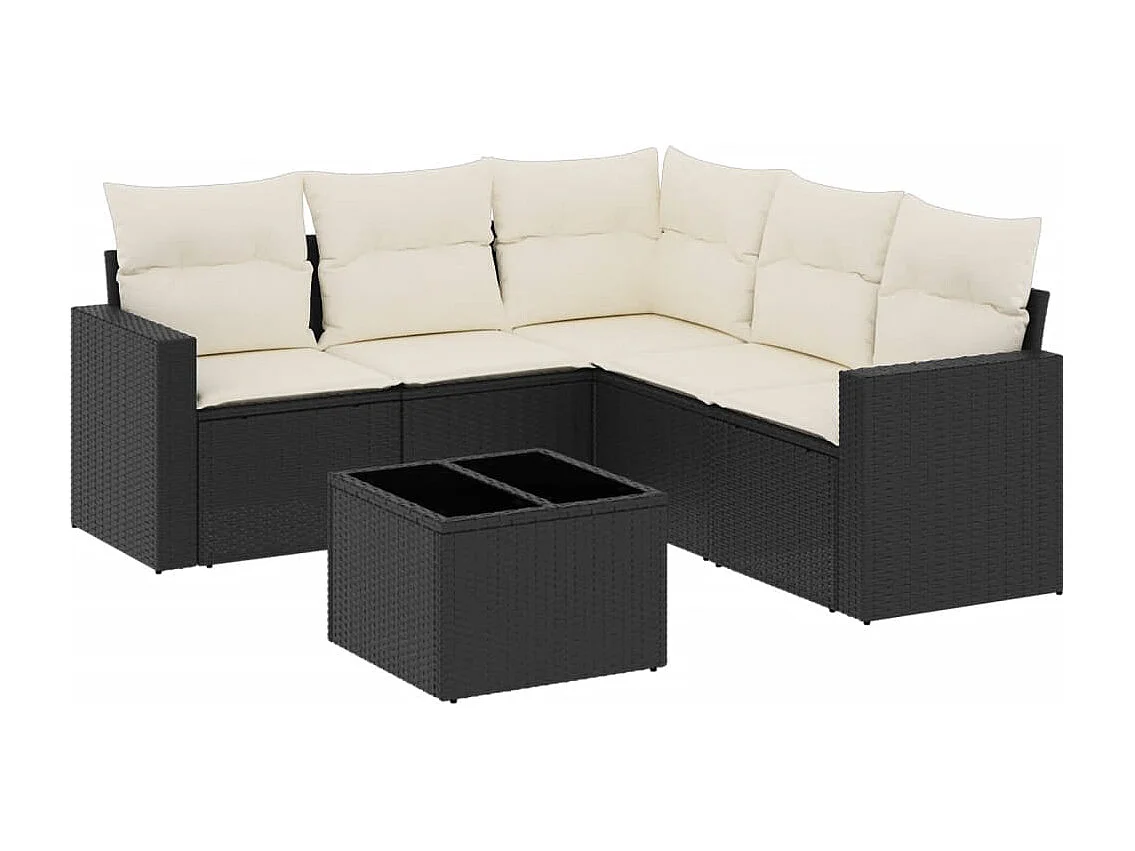 Salon de jardin 6 pcs avec coussins noir résine tressée